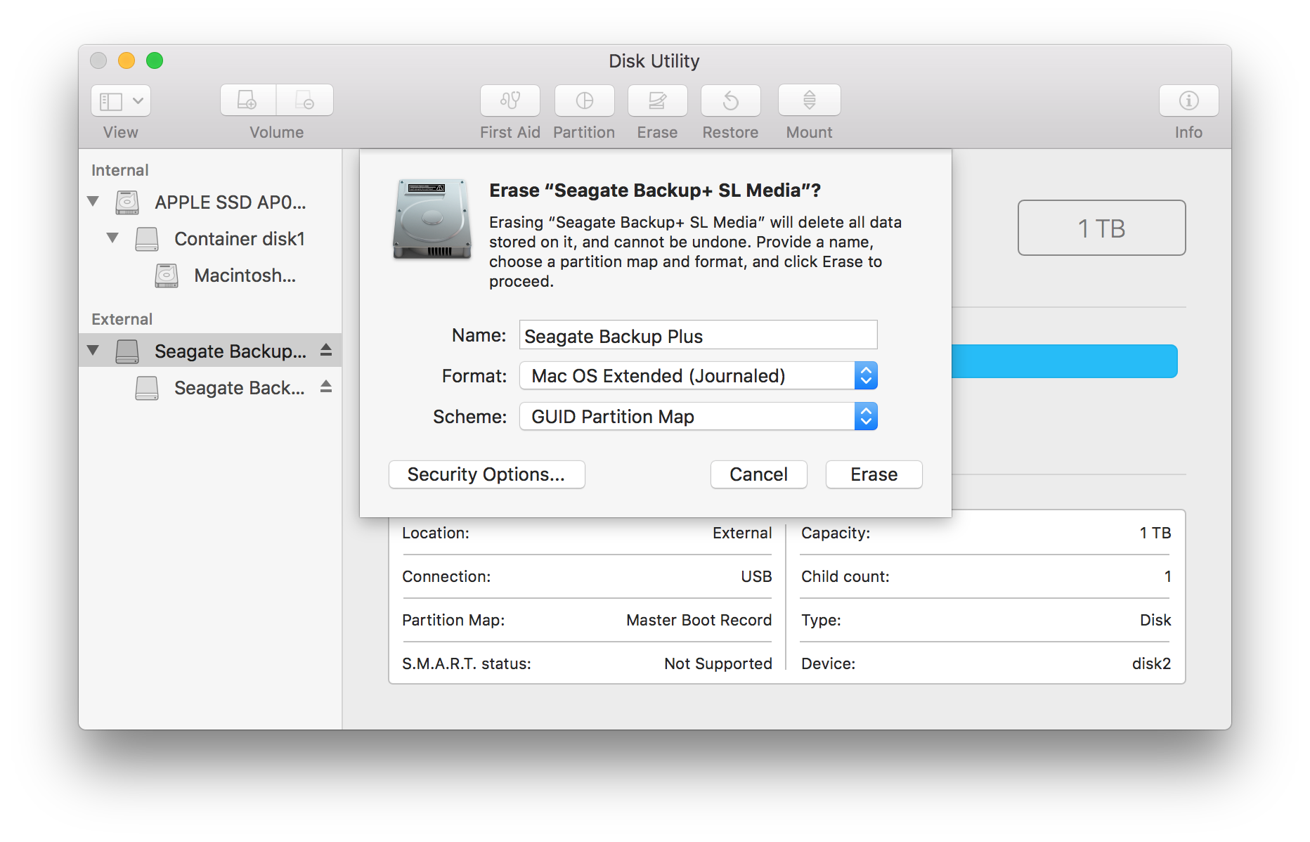 How should internal hdd for mac be formatted with sierra mac
